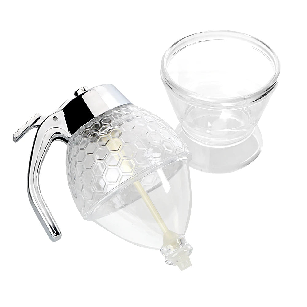 Honey Dispenser – No-Drip Honey & Syrup Dispenser – Clear Glass Jar with Stand