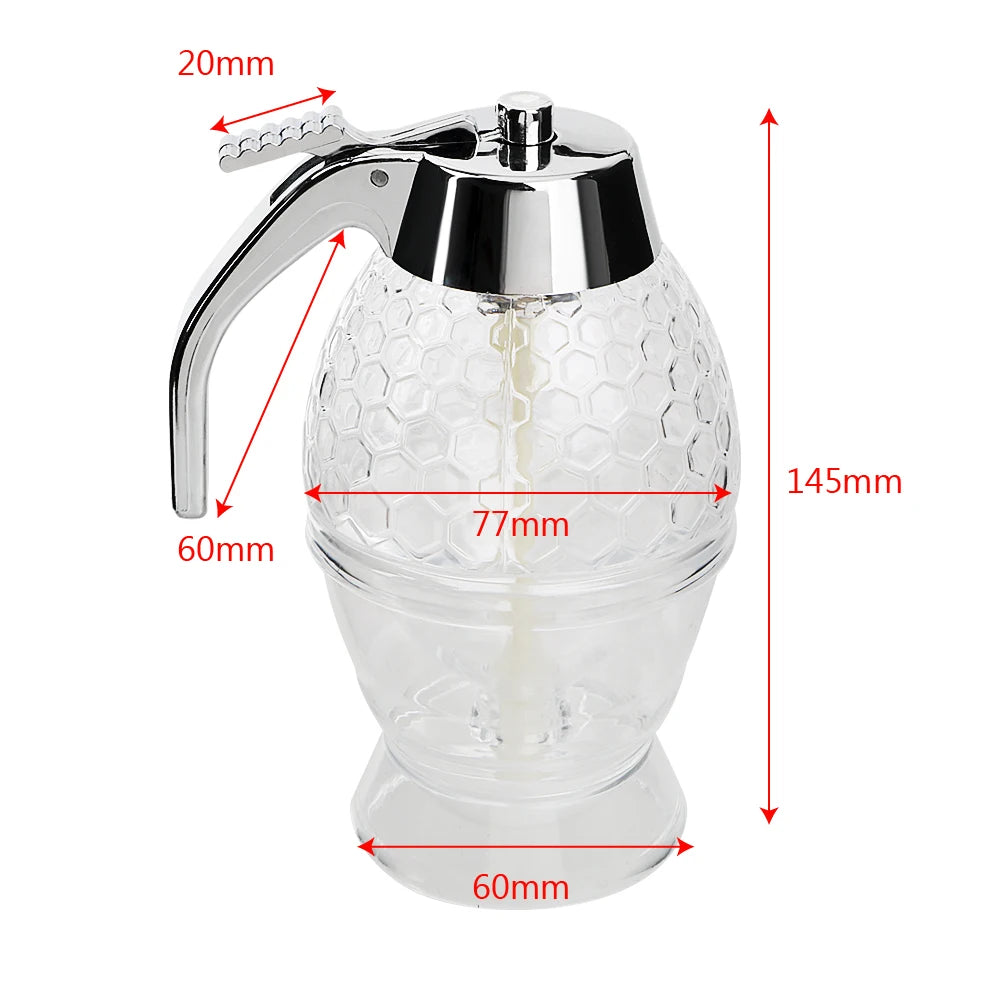 Honey Dispenser – No-Drip Honey & Syrup Dispenser – Clear Glass Jar with Stand