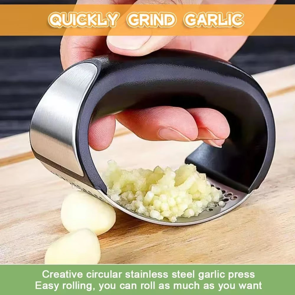 Stainless Steel Garlic Press Crusher — Manual Garlic Chopper & Kitchen Gadget